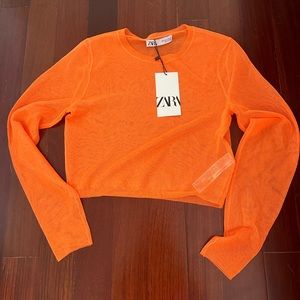 Zara mesh orange crop shirt